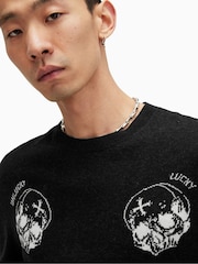 AllSaints Black Smile Saints Crew Neck Jumper - Image 4 of 5