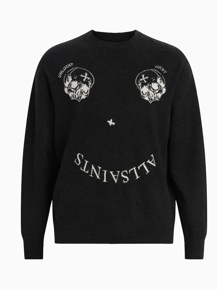AllSaints Black Smile Saints Crew Neck Jumper - Image 5 of 5