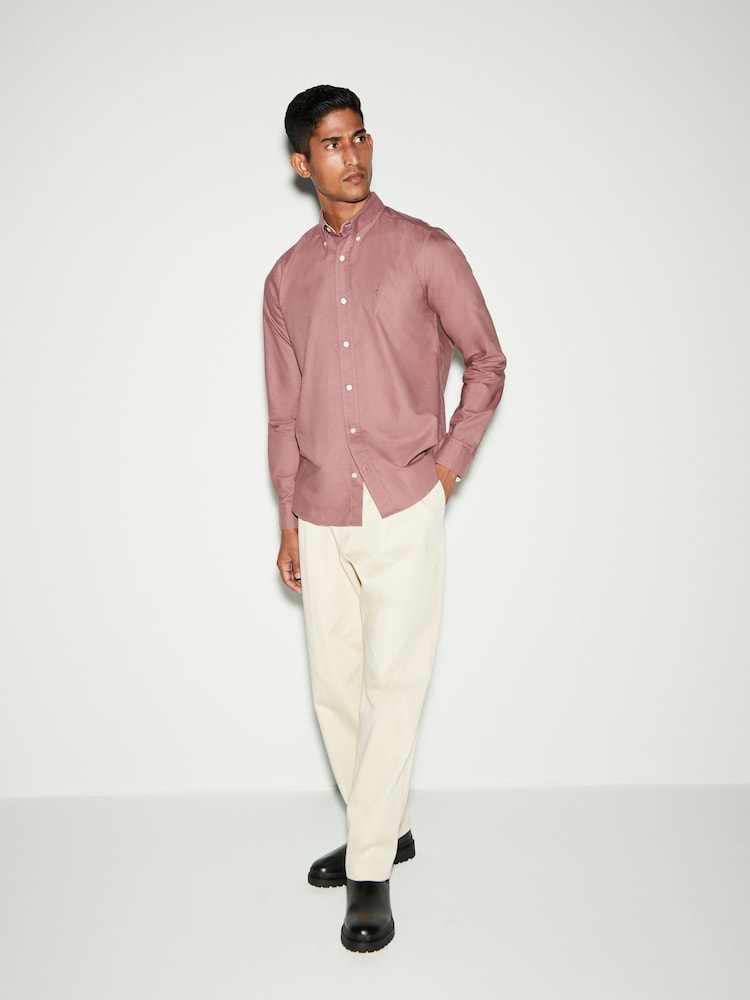 Mauve Purple Slim Fit Long Sleeve Oxford 100% Cotton Shirt - Image 2 of 8 Mauve Purple Slim Fit Long Sleeve Oxford 100% Cotton Shirt - Image 2 of 8