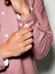 Mauve Purple Slim Fit Long Sleeve Oxford 100% Cotton Shirt - Image 5 of 8