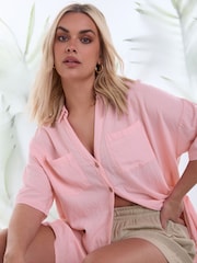 Yours Curve Pink Utility Linen Shirt - Image 1 of 6