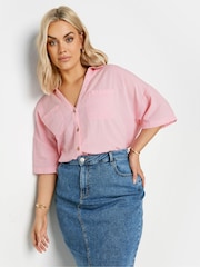 Yours Curve Pink Utility Linen Shirt - Image 2 of 6