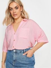 Yours Curve Pink Utility Linen Shirt - Image 5 of 6