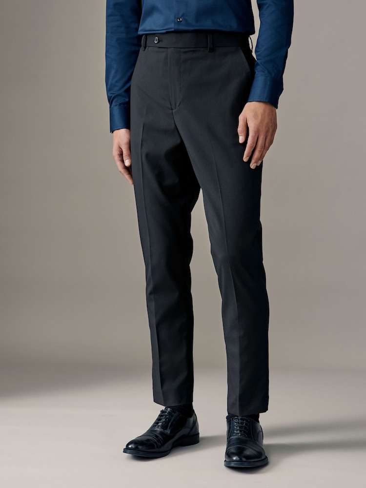 Black Relaxed Tapered Fit Stretch Smart Trousers - Image 1 of 8