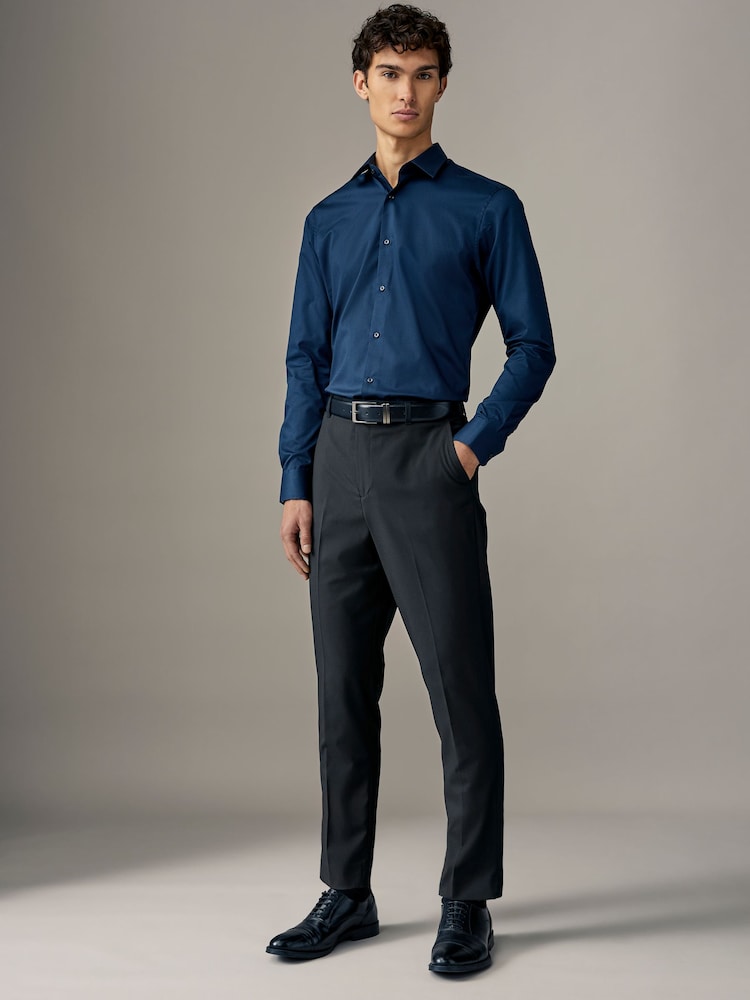 Black Relaxed Tapered Fit Stretch Smart Trousers - Image 2 of 8