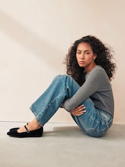 Žamet v črni barvi - Forever Comfort® Square Toe Mary Jane čevlji - Slika 1 iz 7