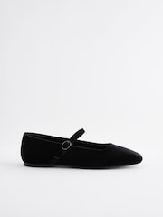 Žamet v črni barvi - Forever Comfort® Square Toe Mary Jane čevlji - Slika 4 iz 7
