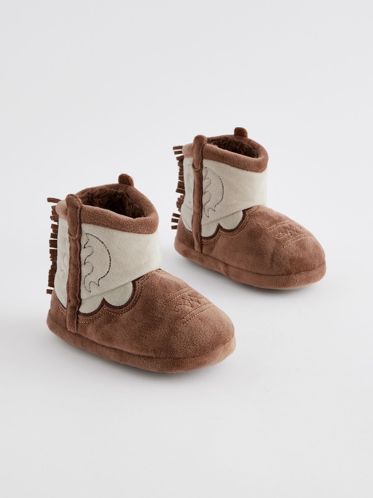 Brown/Cream Western Slipper Boots - Image 1 of 5