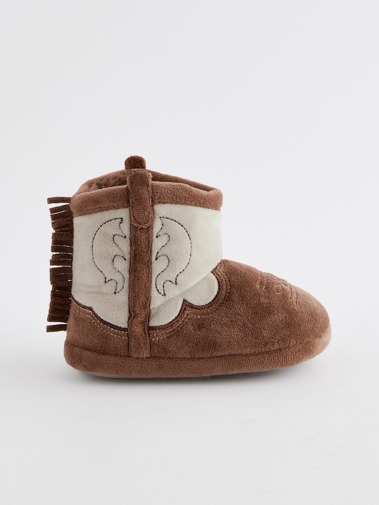 Brown/Cream Western Slipper Boots - Image 2 of 5