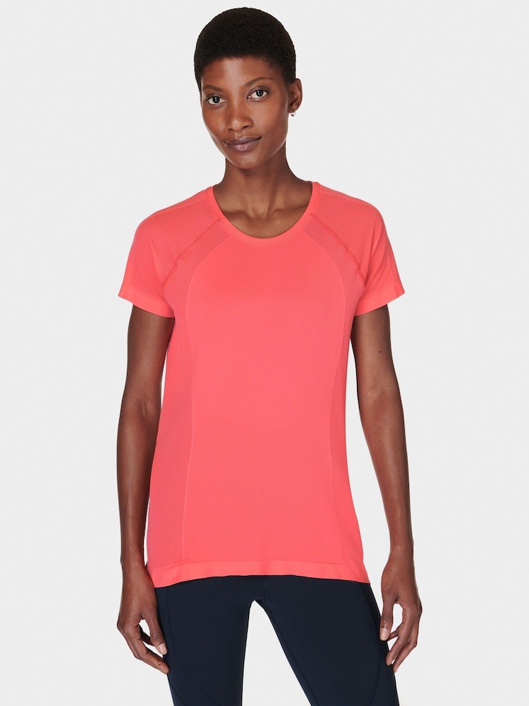 Sweaty Betty Coral Pink Athlete Seamless Featherweight T-Shirt - Image 1 of 7