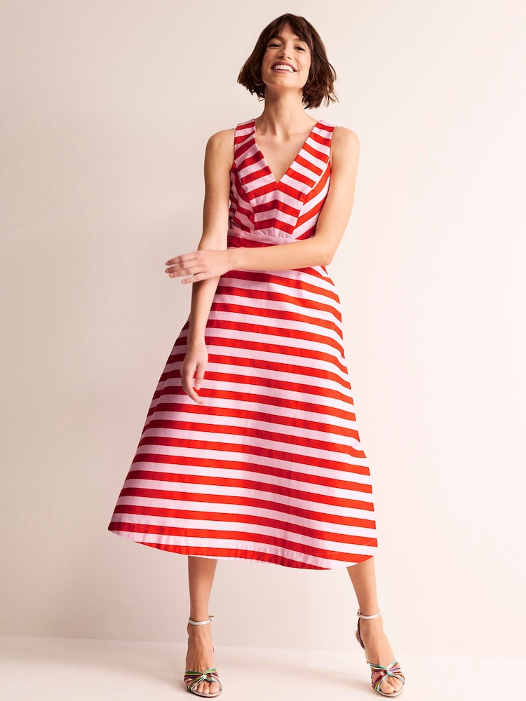 Boden Pink Panelled Stripe Bodice Midi Dress - Image 2 of 6 Boden Pink Panelled Stripe Bodice Midi Dress - Image 2 of 6