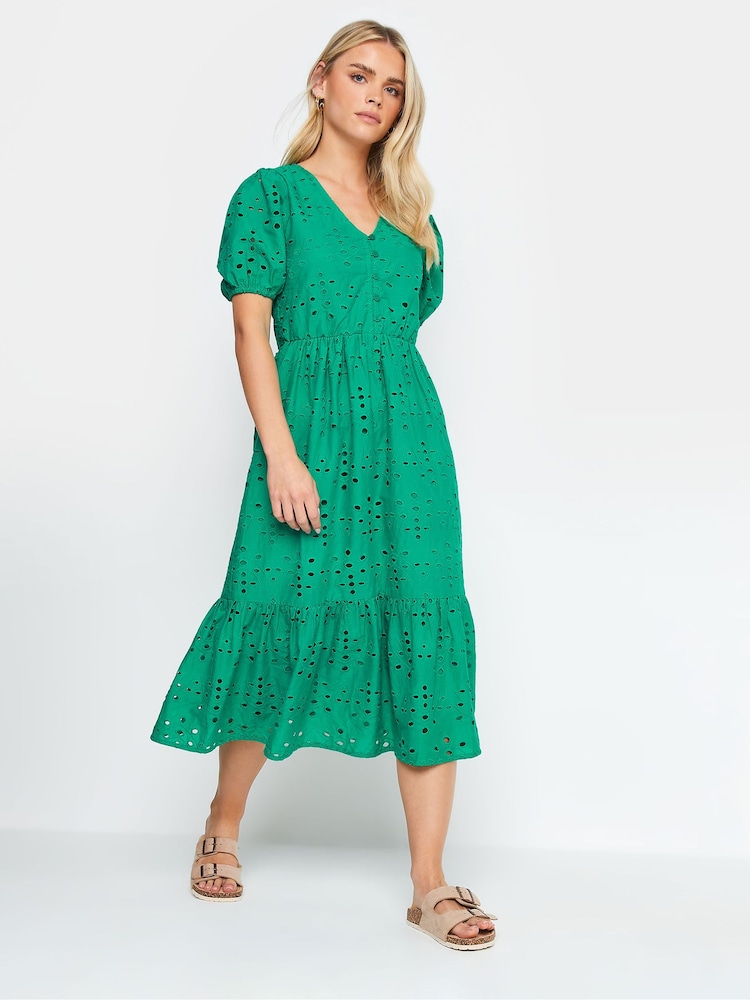 M&Co Green 100% Cotton Petite Broderie Anglaise Midi Dress - Image 1 of 5