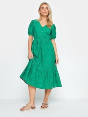 M&Co Green 100% Cotton Petite Broderie Anglaise Midi Dress - Image 2 of 5