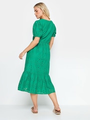 M&Co Green 100% Cotton Petite Broderie Anglaise Midi Dress - Image 3 of 5