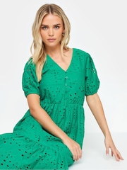 M&Co Green 100% Cotton Petite Broderie Anglaise Midi Dress - Image 4 of 5