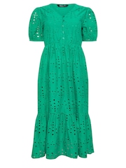 M&Co Green 100% Cotton Petite Broderie Anglaise Midi Dress - Image 5 of 5