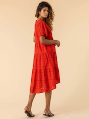 Roman Red Broderie 100% Cotton Tiered Smock Dress - Image 3 of 5