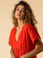 Roman Red Broderie 100% Cotton Tiered Smock Dress - Image 5 of 5