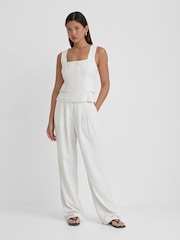 4th & Reckless White Kadaya Pinstripe Linen Trousers - Image 1 of 4