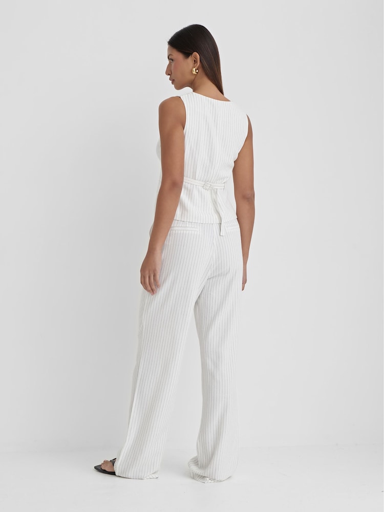 4th & Reckless White Kadaya Pinstripe Linen Trousers - Image 2 of 4
