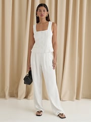 4th & Reckless White Kadaya Pinstripe Linen Trousers - Image 4 of 4
