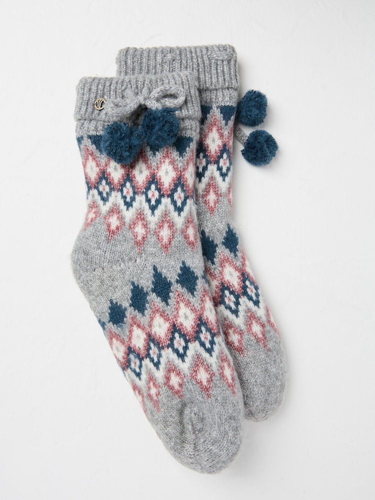 FatFace Grey Fairisle Pattern Bedsocks - Image 1 of 2