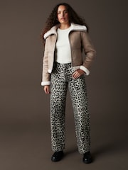 Neutral Teddy Borg Aviator Jacket - Image 2 of 8