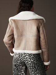 Neutral Teddy Borg Aviator Jacket - Image 3 of 8