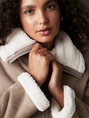 Neutral Teddy Borg Aviator Jacket - Image 4 of 8