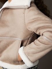 Neutral Teddy Borg Aviator Jacket - Image 5 of 8