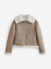 Neutral Teddy Borg Aviator Jacket - Image 6 of 8