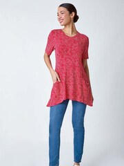 Roman Red Abstract Print Midi Pleated Tunic - Image 1 of 5
