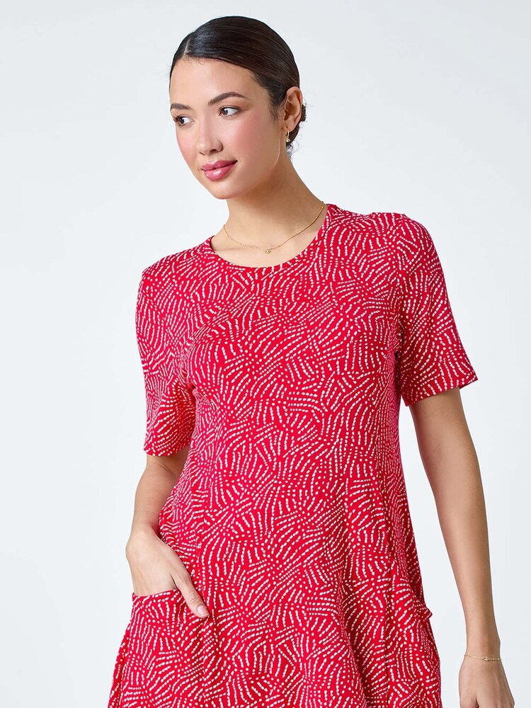 Roman Red Abstract Print Midi Pleated Tunic - Image 2 of 5