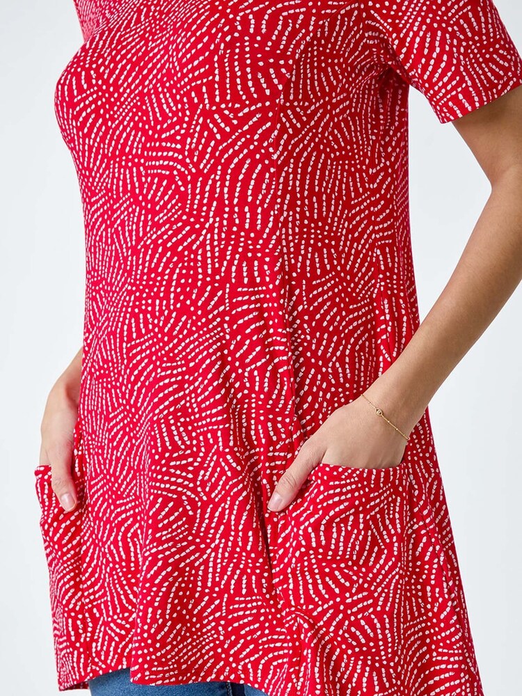 Roman Red Abstract Print Midi Pleated Tunic - Image 5 of 5