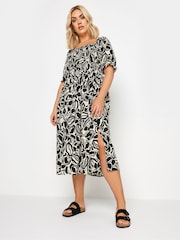 Yours Curve Black Abstract Floral Print Shirred Midi Dress - Image 4 of 6