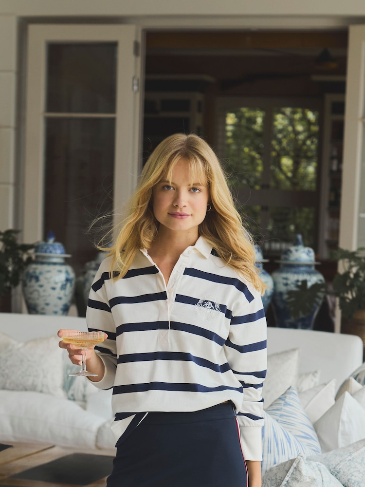 Joules Lara Navy Blue Boxy Fit Rugby Shirt - Image 1 of 10