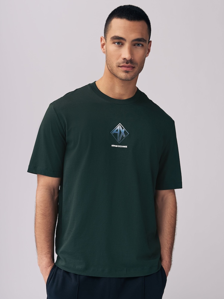 Armani Exchange Green Small Graphic Logo 100% Cotton T-Shirt - Image 1 of 10