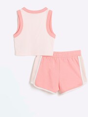 River Island Pink Girls 100% Cotton Tank and Runner Short Set - Image 2 of 4