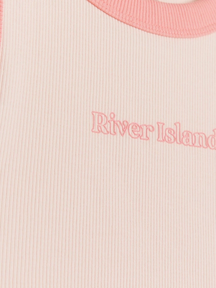 River Island Pink Girls 100% Cotton Tank and Runner Short Set - Image 4 of 4