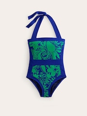 Boden Denim Blue Santorini Halterneck 100% Cotton Swimsuit - Image 5 of 6