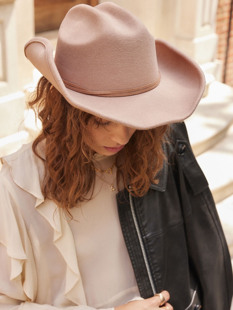 Taupe Brown Felt Western Hat - Image 4 of 7