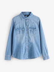 Mid Blue Fuller Bust Seam Detail Fitted Denim Western Shirt - Image 1 of 3