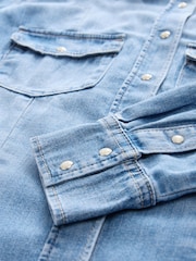 Mid Blue Fuller Bust Seam Detail Fitted Denim Western Shirt - Image 3 of 3