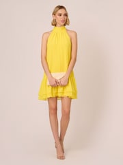 Adrianna Papell Yellow Chiffon Trapeze Short Dress - Image 3 of 7