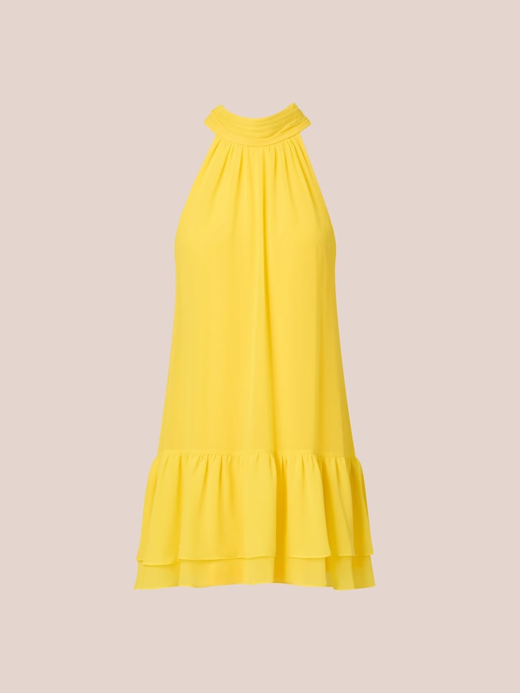 Adrianna Papell Yellow Chiffon Trapeze Short Dress - Image 7 of 7