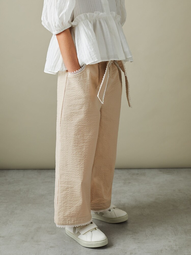 Reiss Cream Emilie 9-13 yrs Textured Lace Trim Trousers - Image 1 of 1 Reiss Cream Emilie 9-13 yrs Textured Lace Trim Trousers - Image 1 of 1