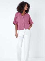 Dusk Purple 100% Cotton Relaxed Button Shirt - Image 2 of 5