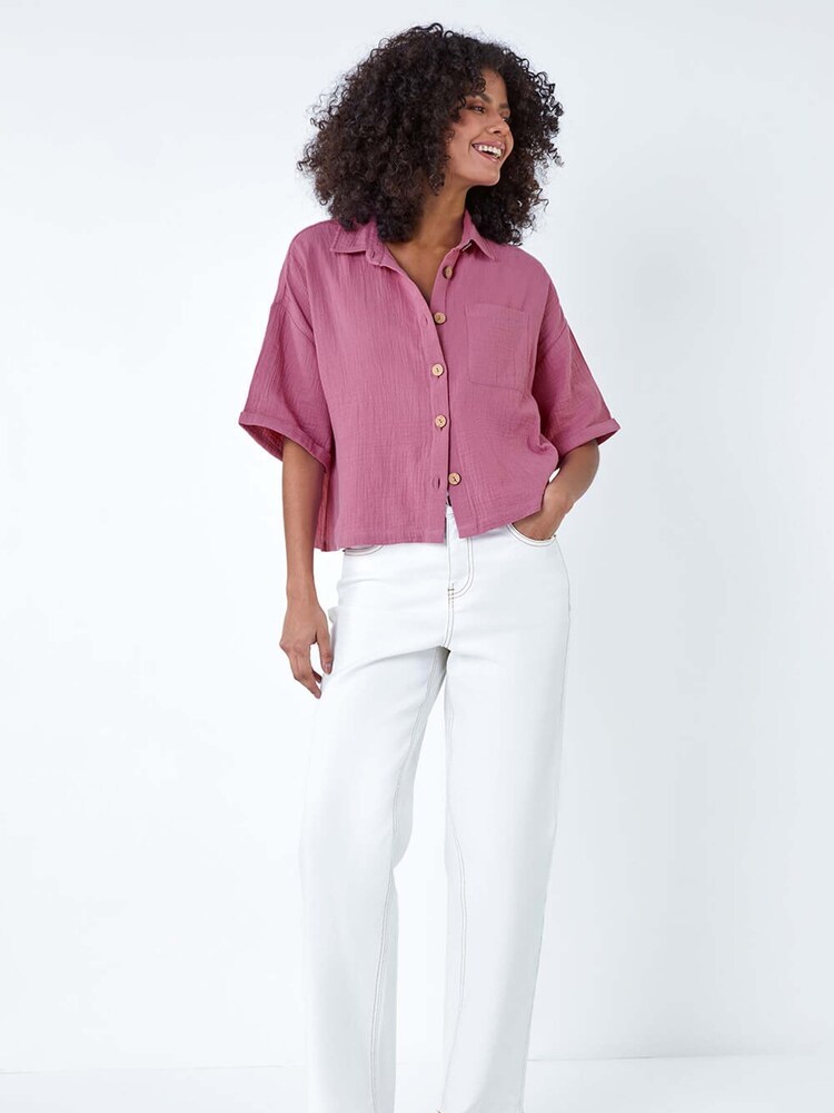 Dusk Purple 100% Cotton Relaxed Button Shirt - Image 2 of 5 Dusk Purple 100% Cotton Relaxed Button Shirt - Image 2 of 5