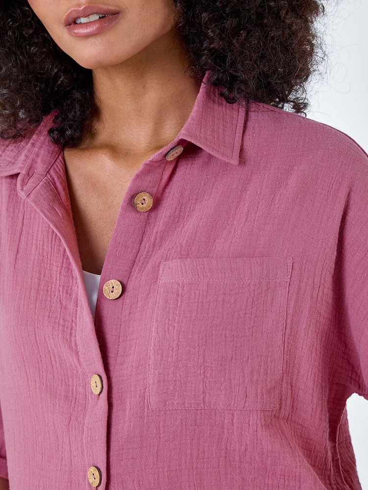 Dusk Purple 100% Cotton Relaxed Button Shirt - Image 5 of 5 Dusk Purple 100% Cotton Relaxed Button Shirt - Image 5 of 5
