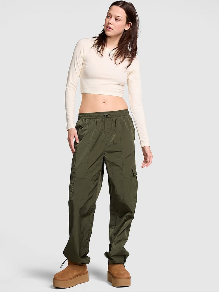Victoria's Secret PINK Olive Green Parachute Cargo Trousers - Image 1 of 3 Victoria's Secret PINK Olive Green Parachute Cargo Trousers - Image 1 of 3